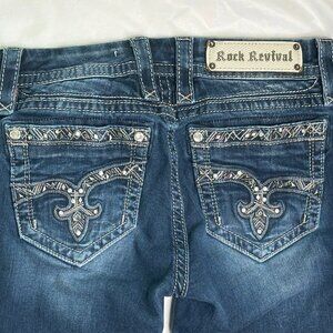Rock Revival Jeans 28 Bootcut Jazlyn Rhinestone Embellished Blue Denim